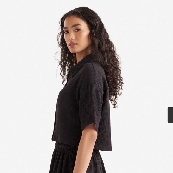 Roots Isla Cotton Gauze Black Women's Cropped Shirt - Picture 4 of 7